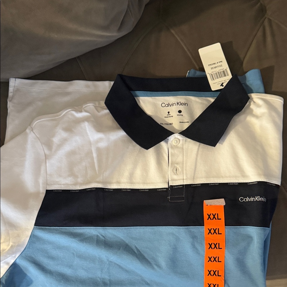 Calvin Klein Men's Polo Shirt in White, Black, and Blue